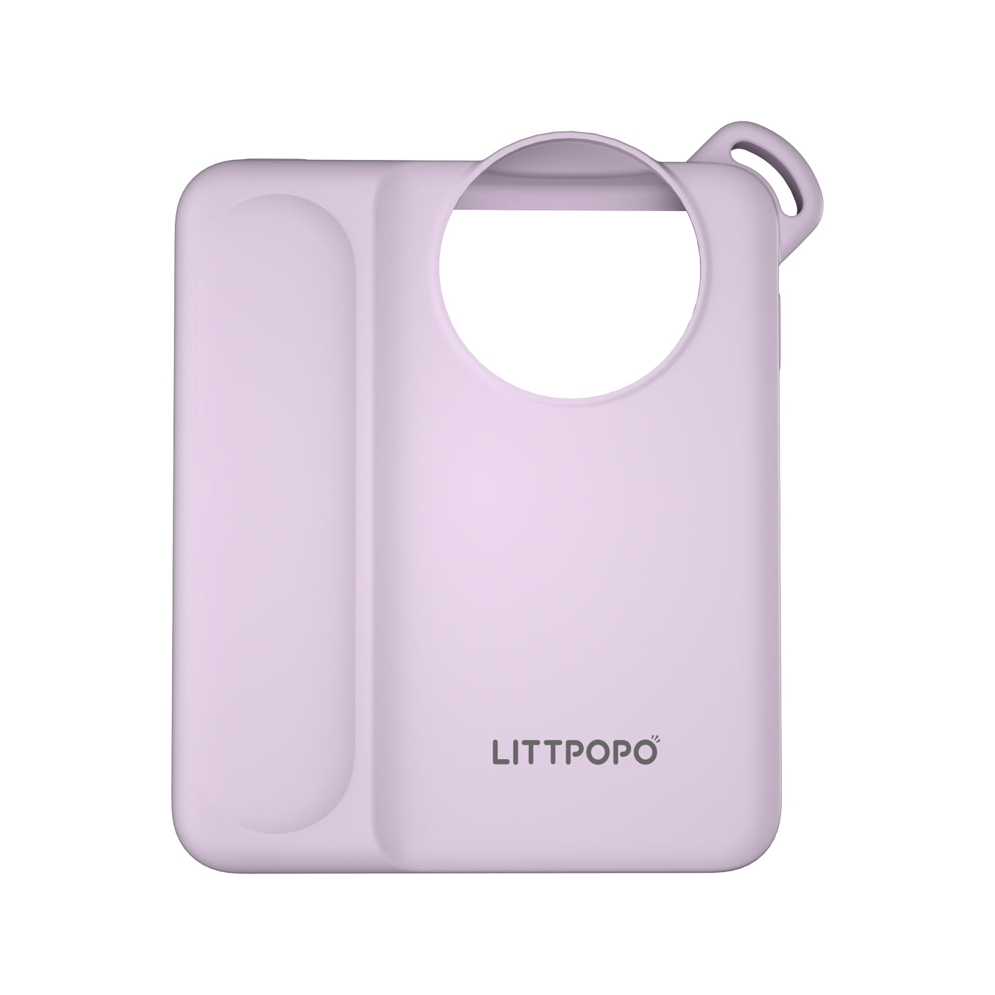 Purple baby bib with a handle on a white background, featuring the LITTPopo brand.