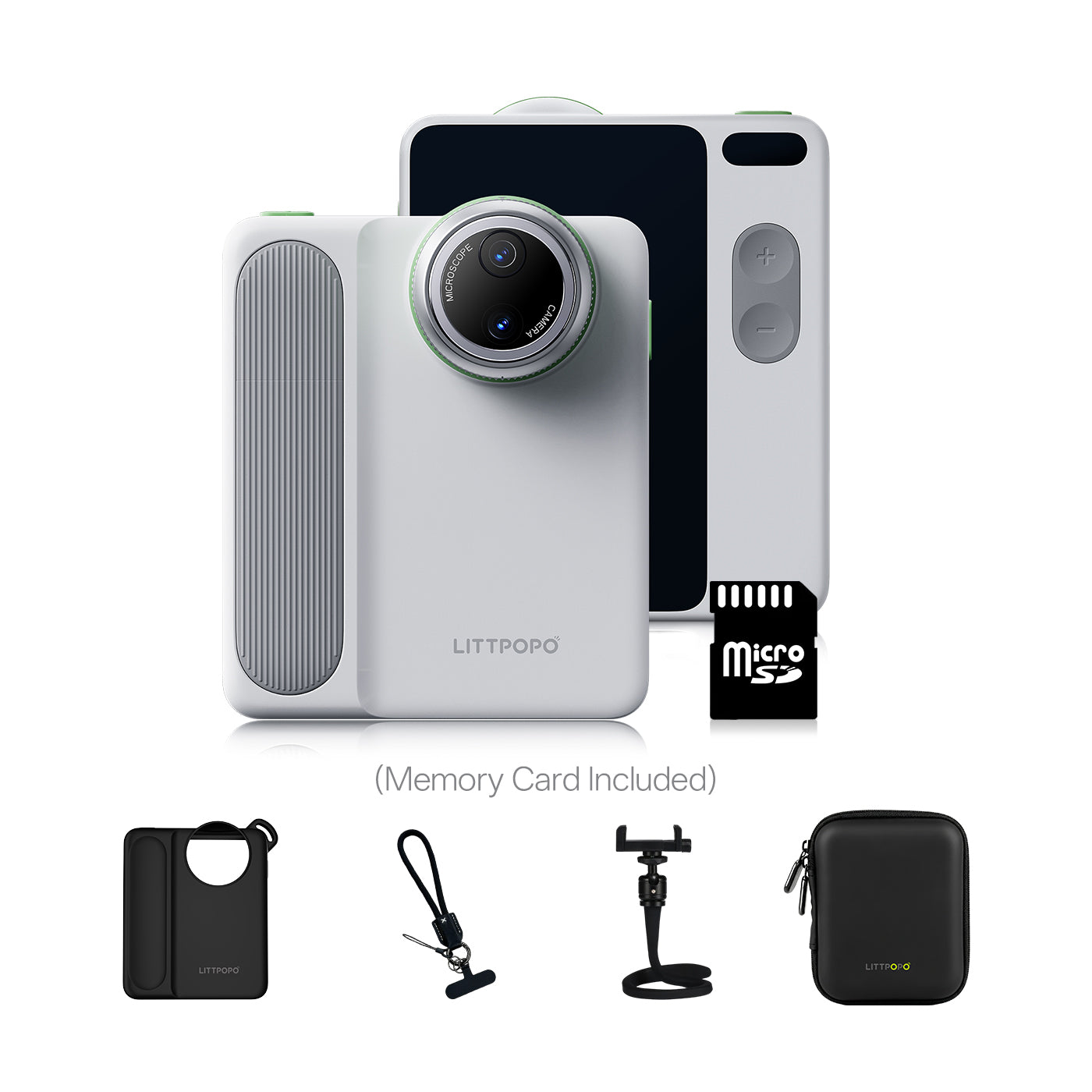 Littpopo portable microscope camera with accessories on a white background