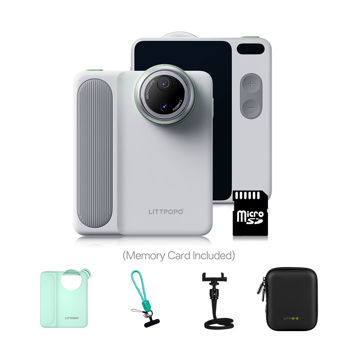 Littpopo camera with accessories on a white background