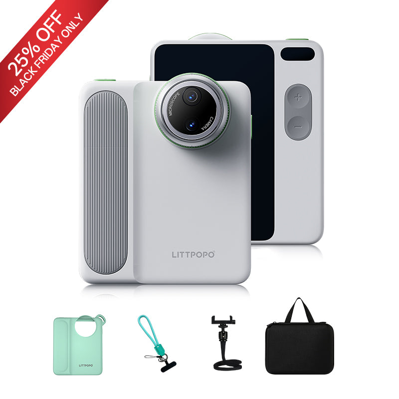 White phone with camera lens, accessories, and '25% OFF Black Friday' banner on a white background