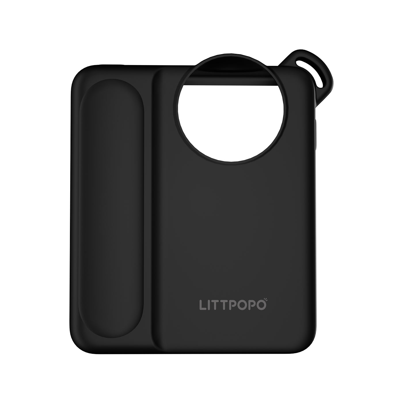 Black phone case with a strap on a white background, featuring the LITTPopo brand.