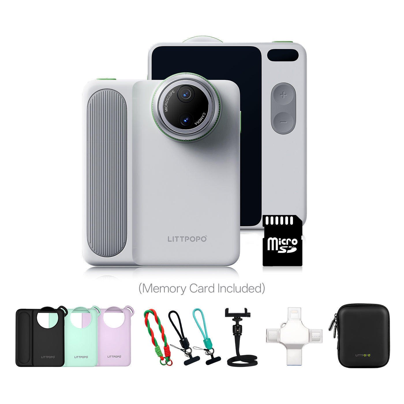 Littpopo camera with accessories on a white background